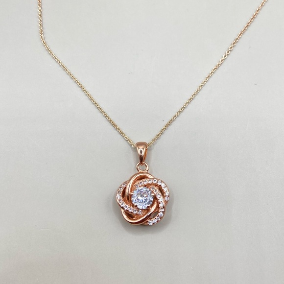 Rose Gold Cubic Zirconia Floral Pendant Necklace - Picture 1 of 6